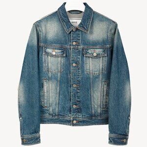 AMI "Used Blue" Weathered Patch-Pocket Denim Jacket